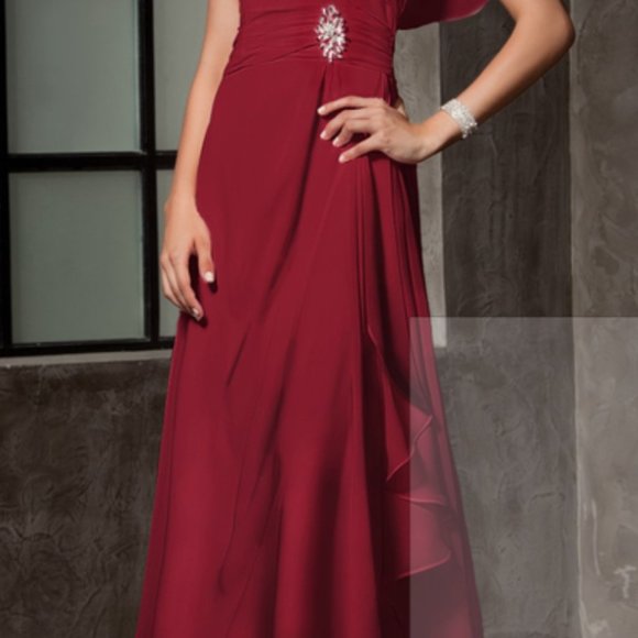 JJs House. NWT. Burgundy Full Length Chiffon Bridesmaid/Mother Bride Dress.  8. - Picture 4 of 15
